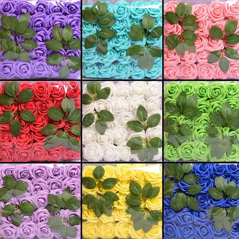 25Pcs 인공 장미 꽃 거품 가짜 가짜 꽃 장미 DIY 웨딩 부케 파티 홈 장식 정원 장식