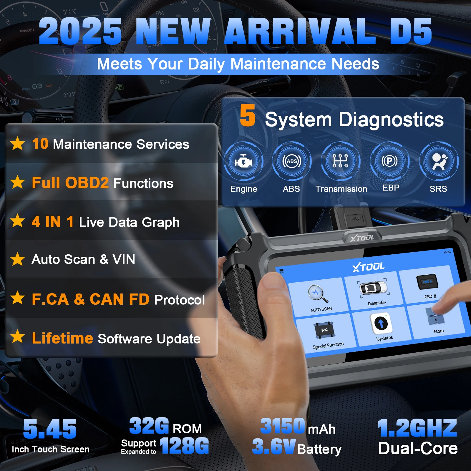 XTOOL D5 Autodiagnosetool ÖL TCM DPF ABS EPB Reset Injektorcode FCA/DOIP-Protokoll lebenslanges kostenloses Update