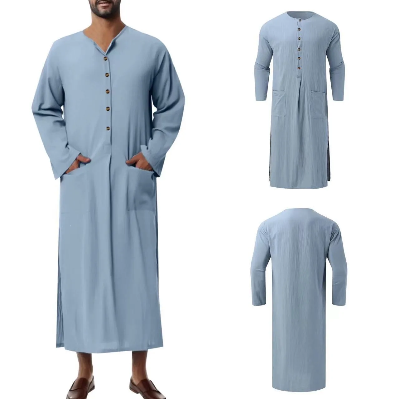 Dubái-caftán musulmán holgado de manga larga para hombre, nuevo estilo árabe e islámico, Abaya, 2024