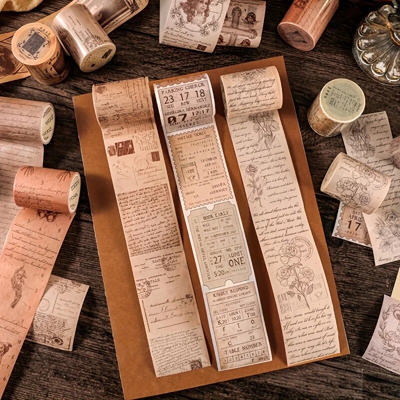 1 롤 빈티지 시 티켓 편지 식물 Washi 테이프 장식 접착 테이프 Decora Diy Scrapbooking 스티커 라벨
