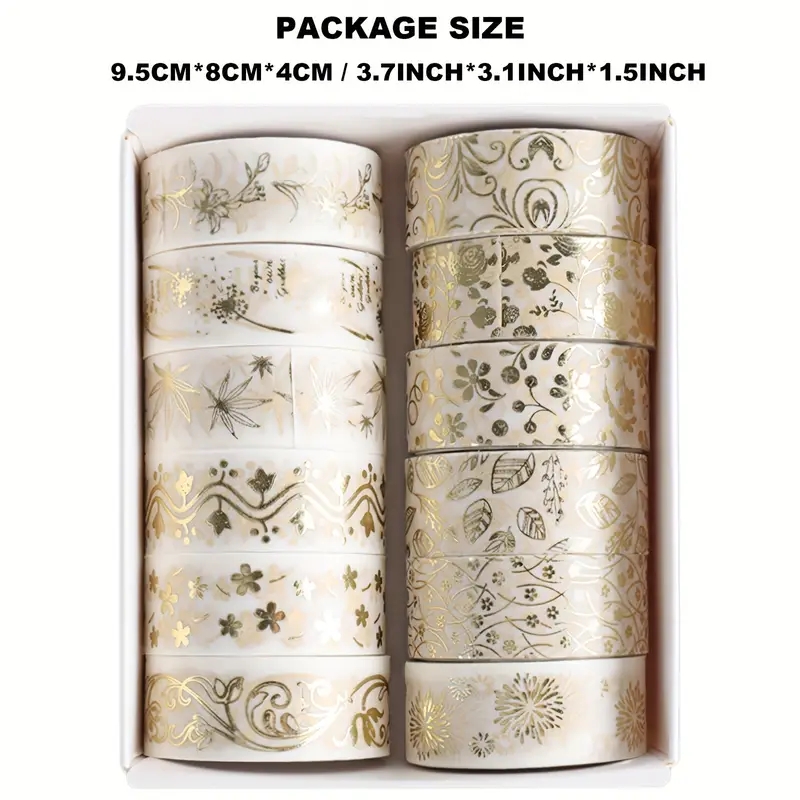 12 ロール/箱ゴールデン植物の花和紙テープセット金箔装飾粘着テープステッカースクラップブッキング文具