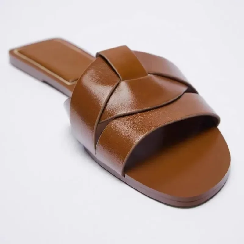 Verano 2024 nuevas zapatillas planas de marca de diseñador para mujer tejidas con zapatos cómodos para mujer zapatillas informales con parte inferior zapatos de mujer