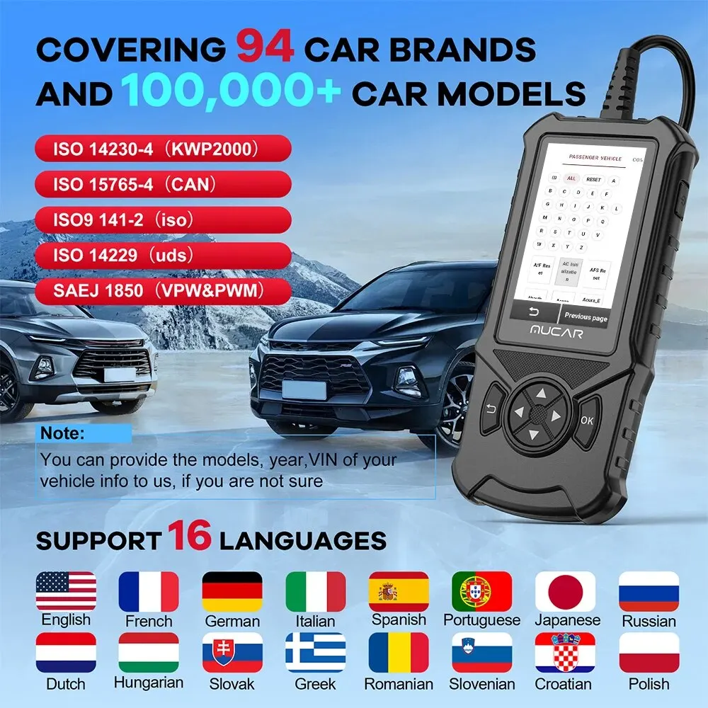 Mucar-CDE900 Auto OBD2 Scanner Motor, Airbag, ABS, Sistema TCM, Diagnosticar Leitor de Código, WiFi, Atualização, Carro Ferramenta De Diagnóstico