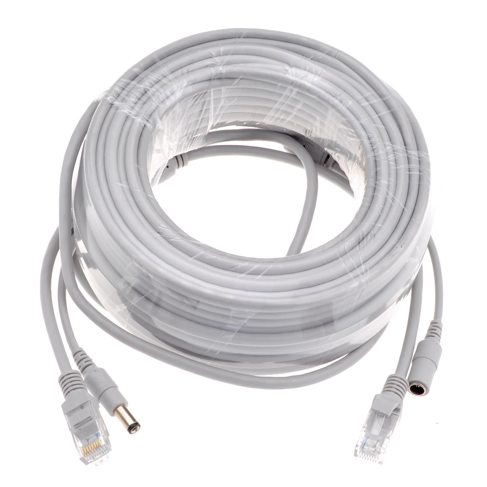 5m/10m/15m/20m/30m opcional cinza cat5/CAT-5e cabo ethernet rj45 + dc power cctv rede lan cabo para câmeras ip do sistema