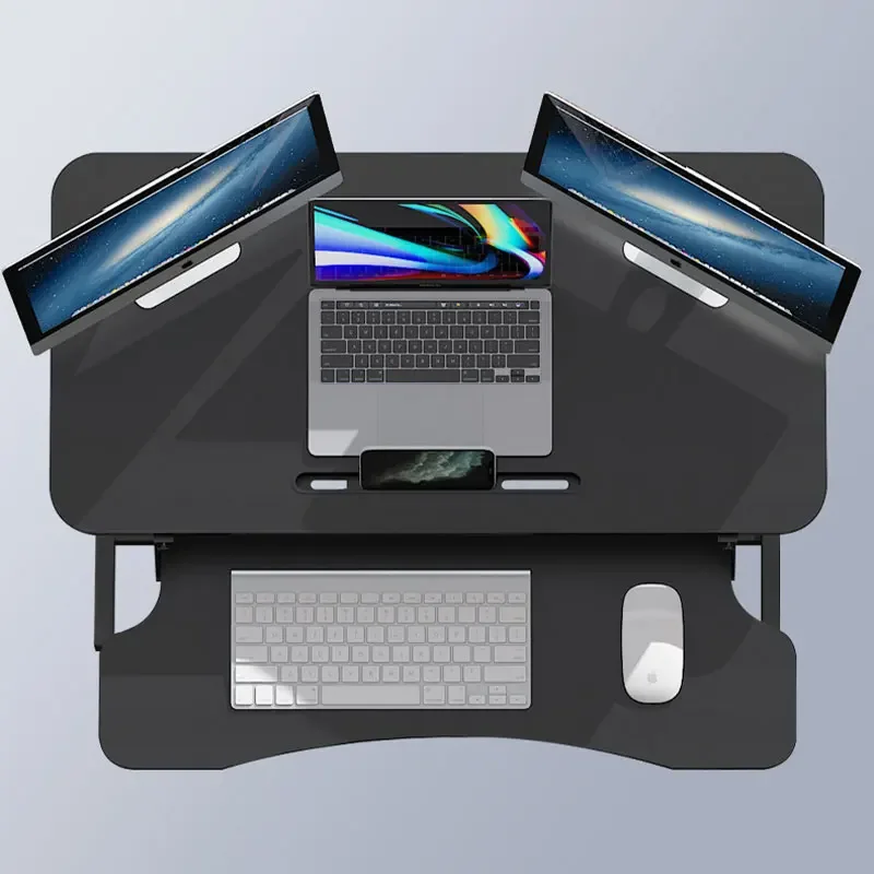 Height Adjustable Folding Standing Computer Desk with Keyboard Tray for Home Office Gaming Lift Laptop Table Stand Workbench