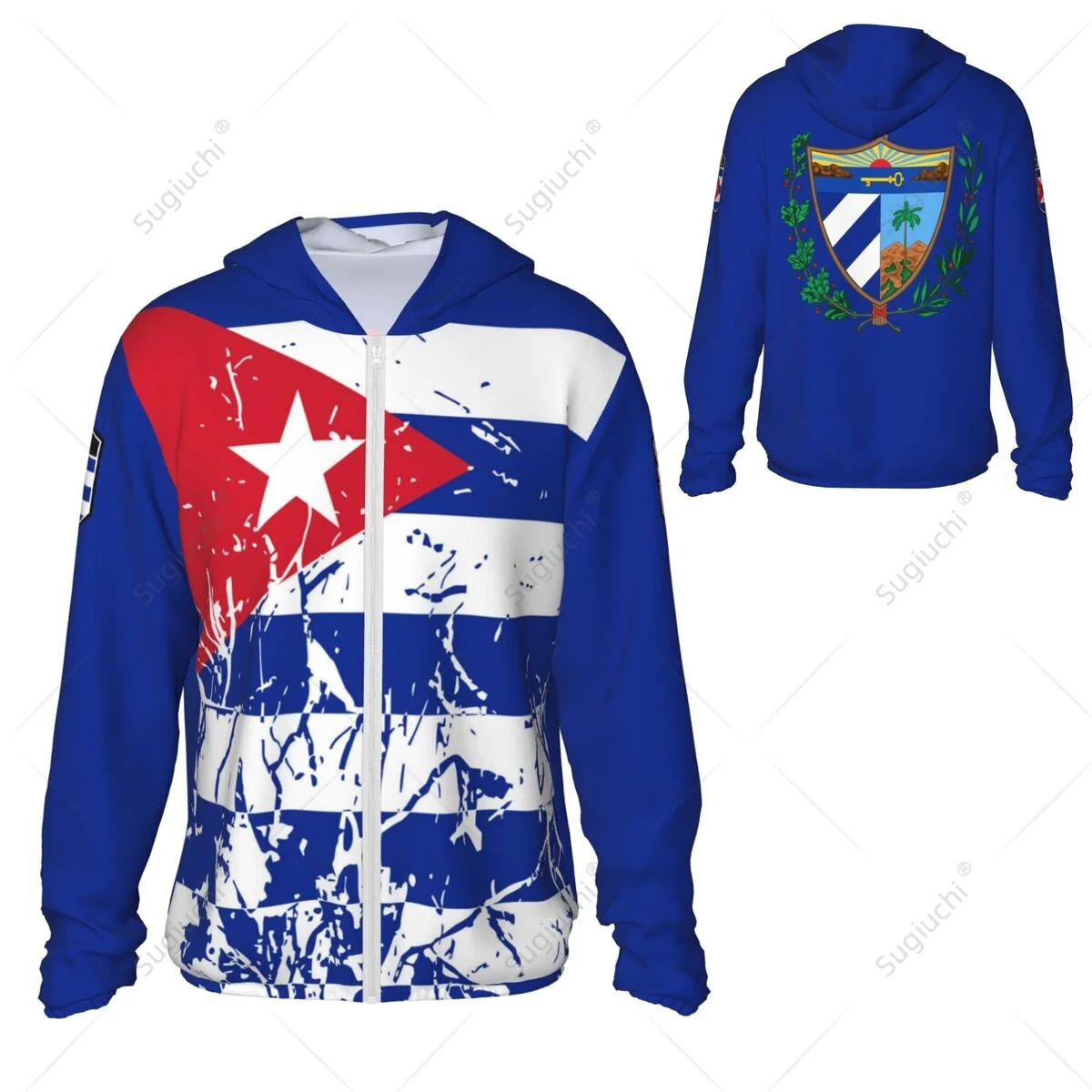Kuba-Flagge, Sonnenschutz-Hoodie, Sonnenschutz, Kleidung, Angeln, Radfahren, Laufen, schnell trocknend, lange Ärmel, mit Reißverschluss, Polyester