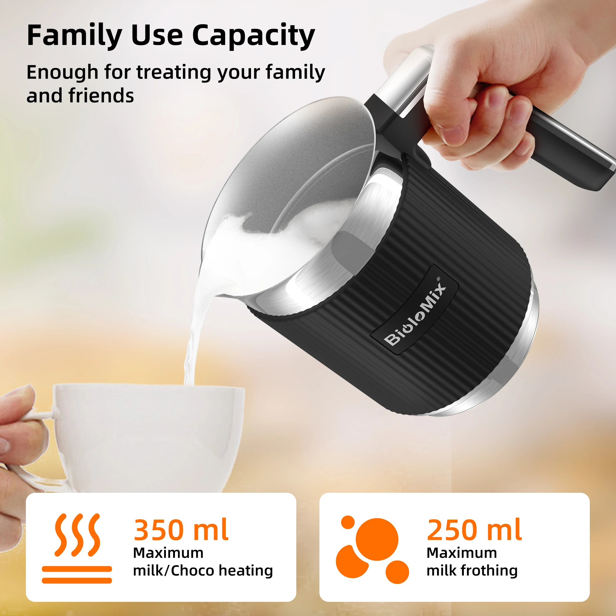 BioloMix ที่ถอดออกได้เครื่องตีฟองนมและ Steamer,5-in-1 อัตโนมัติร้อน/เย็นโฟมและช็อกโกแลตร้อน Maker,เครื่องล้างจานปลอดภัย