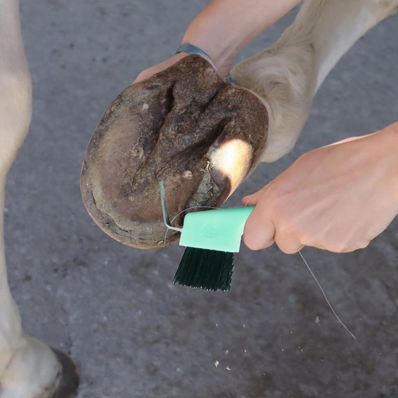 Púas de pezuñas para caballos 2 en 1, suministros de aseo para caballos, selección de pezuñas para limpieza de caballos, pulido de pezuñas con cepillo