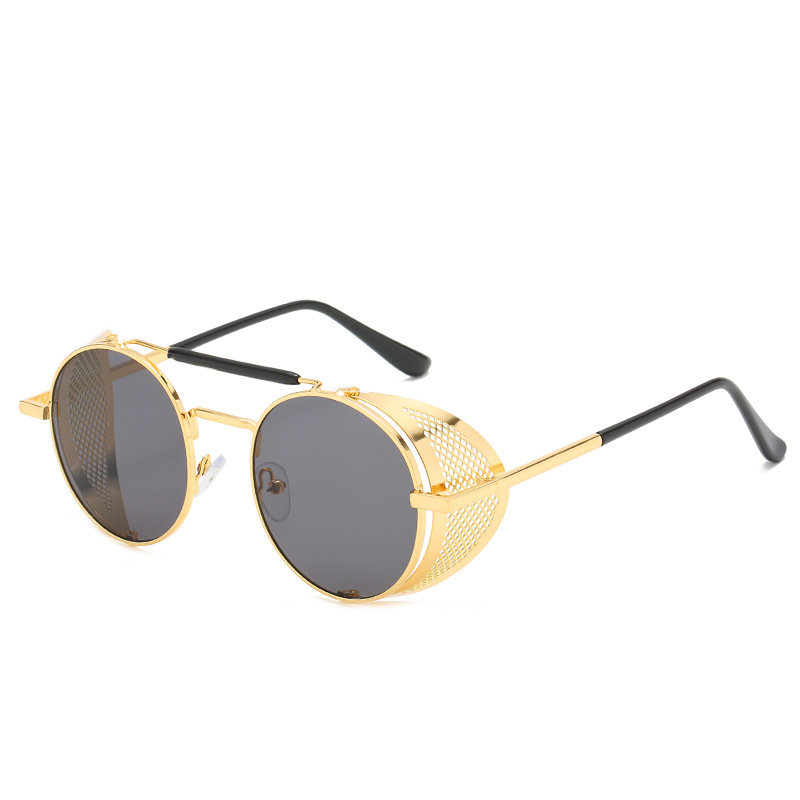 2024 Steampunk Side Wind Proof Mesh Flip Round Metal Sonnenbrille