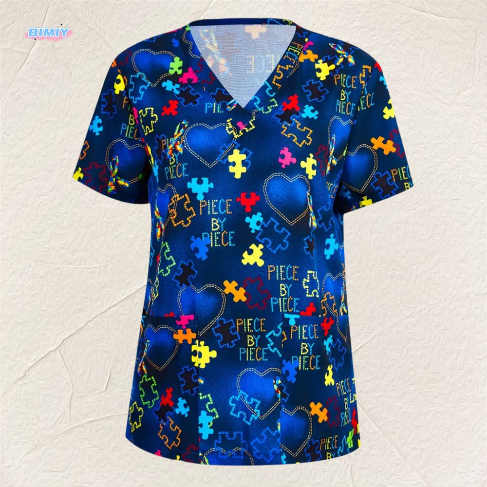 Uniforms for Nurses Summer Clothes Women Nurse Scrub Top Durable Easy-Care with Animal Print & Practical Pockets Nurse Uniform