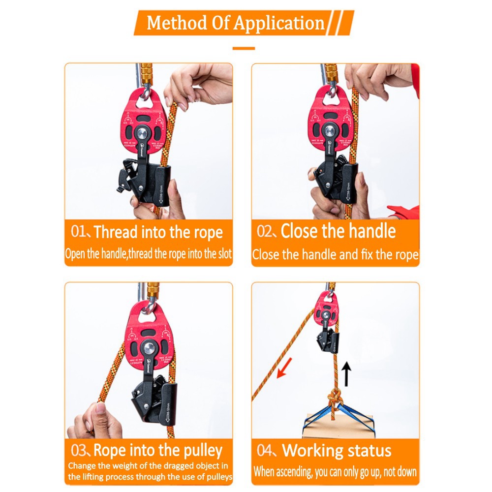 Polia de elevação para escalada, dispositivo de polia de peso, resgate, equipamento de sobreviver, escalada em rocha, alta altitude, transporte pesado, sem esforço