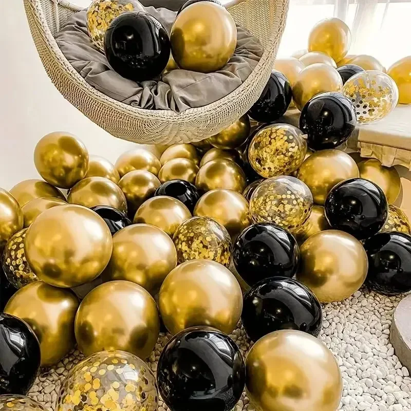 Palloncini con paillettes metallizzate nere da 16 pezzi per la decorazione di palloncini per feste di laurea di nozze di compleanno