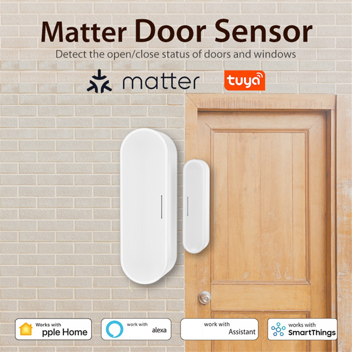 BABQ Tuya Matter Sensor de ventana de puerta de rosca alarma antirrobo Detector inalámbrico de hogar inteligente funciona con HomeKit Alexa Google Home