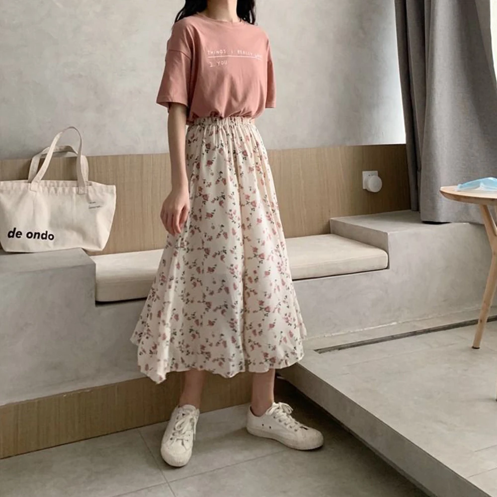 Gonna una parola fiore spezzato fata donna super fata sen reparto fata piccola gonna lunga temperamento fresco e sottile