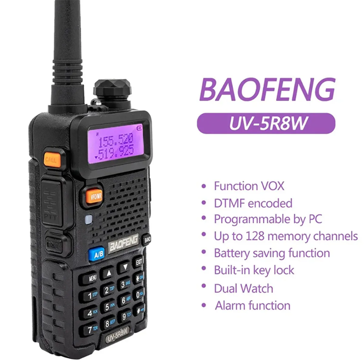4 Uds Baofeng 8W Walkie Talkie de alta potencia de doble frecuencia 128CH portátil UV-5R Walkie Talkie bidireccional