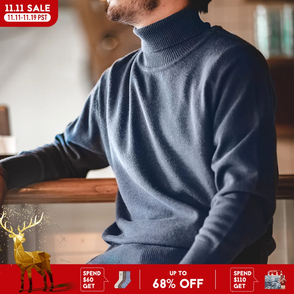 Maden Thermal Sweater Herren Roll kragen pullover Basic Strick hemden Herbst Winter solide dicke Pullover Turn-Down Kragen weiche Unterwäsche