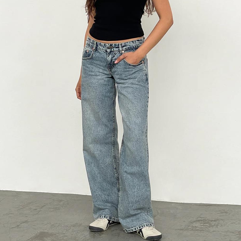 Spodnie jeansowe damskie Y2K z szerokimi nogawkami Baggy Low Waist Boyfriend Jeans Casual Vintage Loose Fit Jeans Trousers Cyber Grunge Streetwear