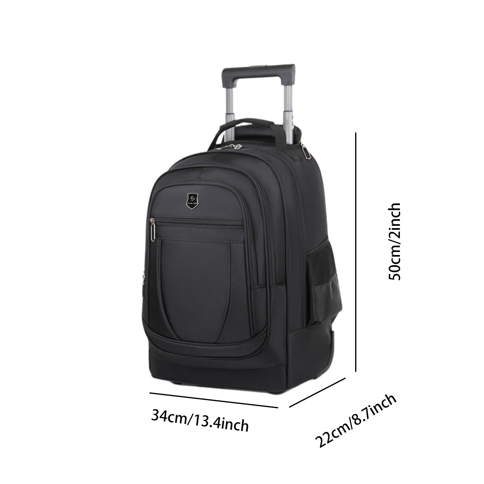 Mochila rolante com carrinho multifuncional, alavanca oculta, bolsa de ombro duplo, mala para acampamento, viagem, negócios