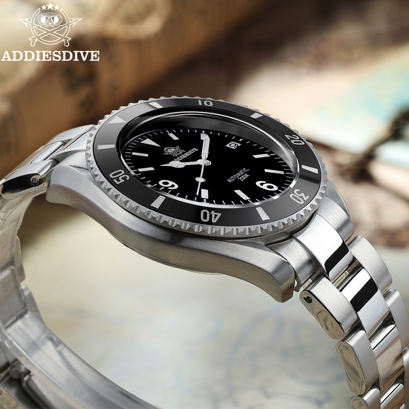 Addiesdive นาฬิกาผู้ชายหรูหรา, นาฬิกาข้อมือผู้ชาย BGW9แซฟไฟร์คริสตัลเรืองแสง200เมตรกันน้ำนาฬิกาอะนาล็อกของนักดำน้ำ