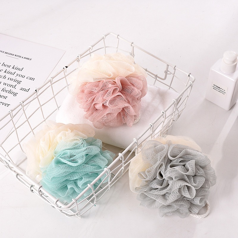 3 bolas de ducha bicolor grandes, flor de baño de burbujas esmerilada suave de PE colorida (color aleatorio)