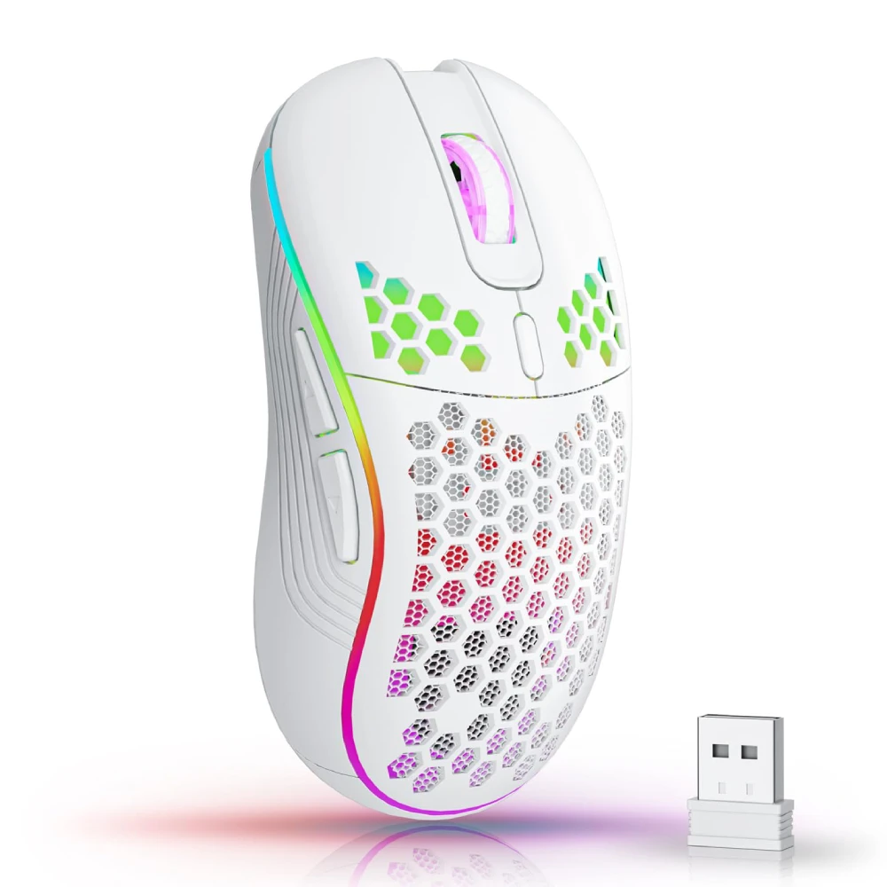 Беспроводная мышь 2,4G с RGB-подсветкой, 6 кнопок, 3 скорости, DPI, тип C, перезаряжаемая эргономичная игровая мышь с сотовым дизайном