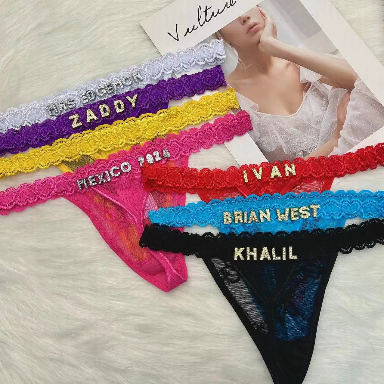 CUSTOM กางเกงชื่อ DIY Rhinestone Letter Thongs เซ็กซี่ที่กําหนดเองชุดชั้นใน G-String ส่วนบุคคลบิกินี่เครื่องประดับของขวัญ