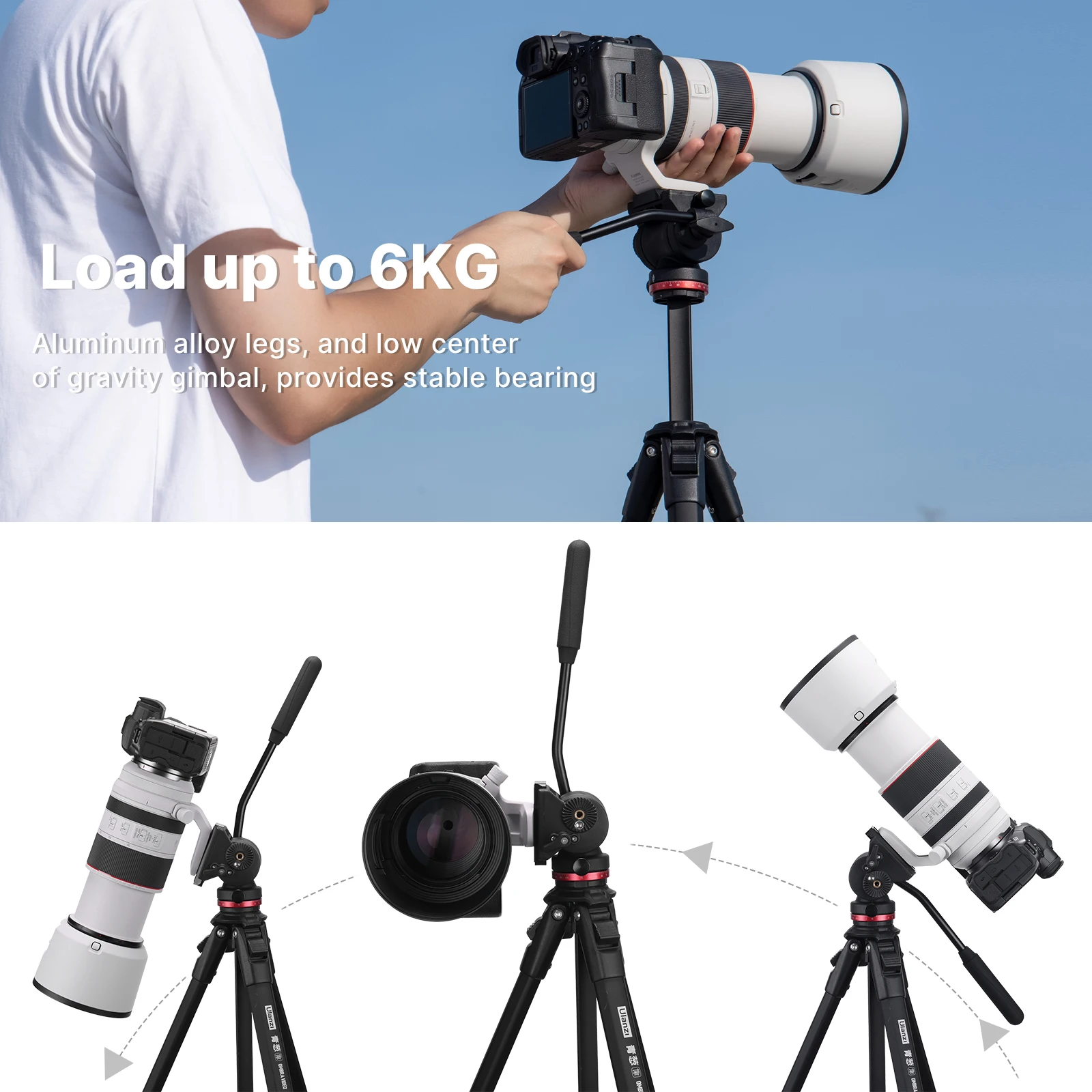 Ulanzi ombra 1,6 m video reise stativ 360 ° panorama fluid drag pan stativ max last 6kg arca schweizer platte für dslr kamera