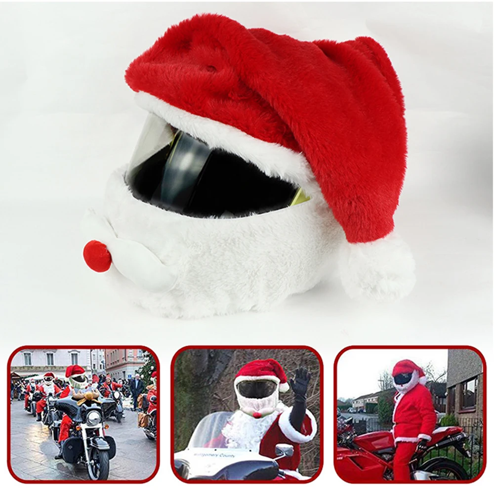 Christmas Motorcycle Full Helmet Plush Cover Creative Santa Claus Motorcycle Helmet Hat Outdoor Personalized Ride Christmas Gift