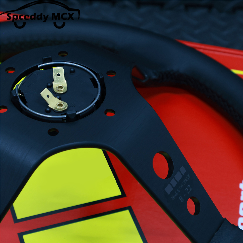 Volante de carro de couro de camurça genuína, 14 polegadas, 350mm, deriva côncava profunda, corridas jdm, edição preta, 2407mbe125