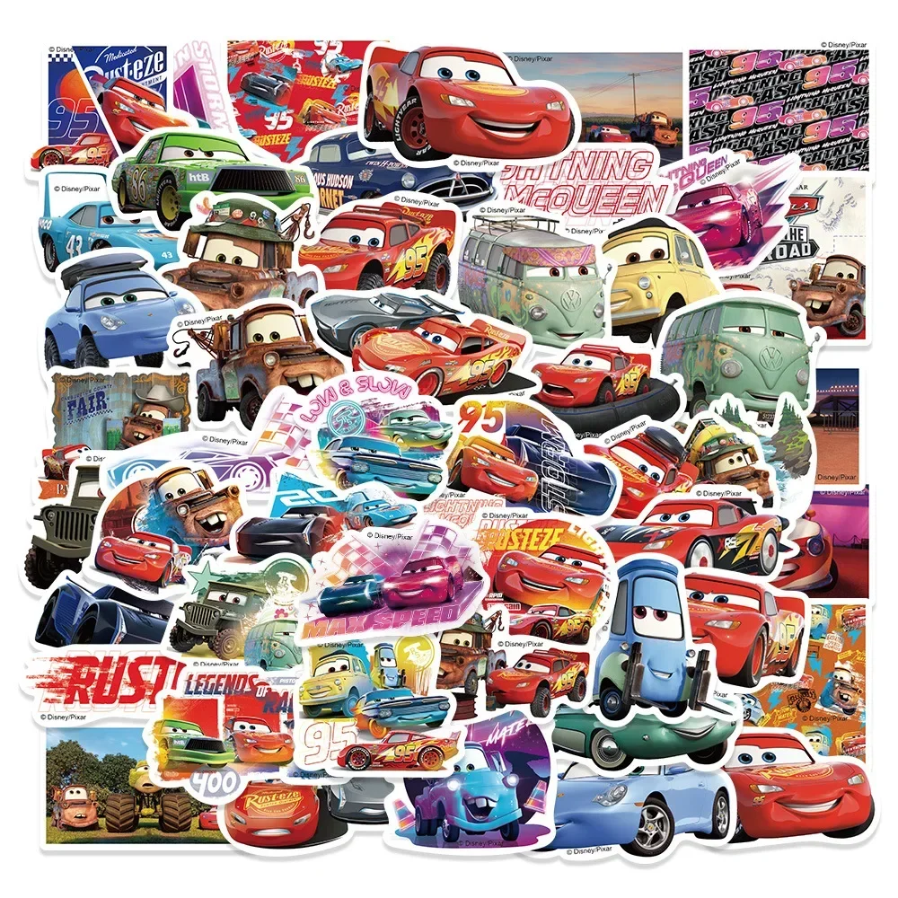 50 pezzi Disney Cartoon Cars Lightning McQueen adesivi film Anime decalcomania chitarra laptop carino pacchetto di adesivi Kawaii giocattolo per ragazza per bambini