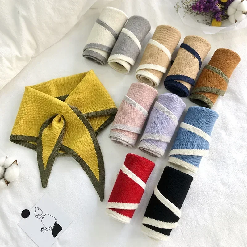 Bonito mini cachecóis para mulher moda triângulo cachecol ao ar livre à prova de vento lenço coreano popular cachecóis