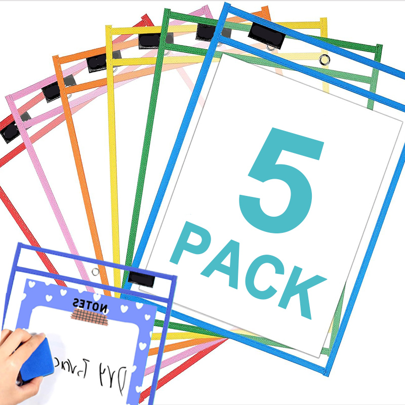 1/5 pçs pvc transparente bolso de ensino pasta mangas reutilizáveis seco apagar bolsos capa oversized claro papelaria armazenamento bolsa
