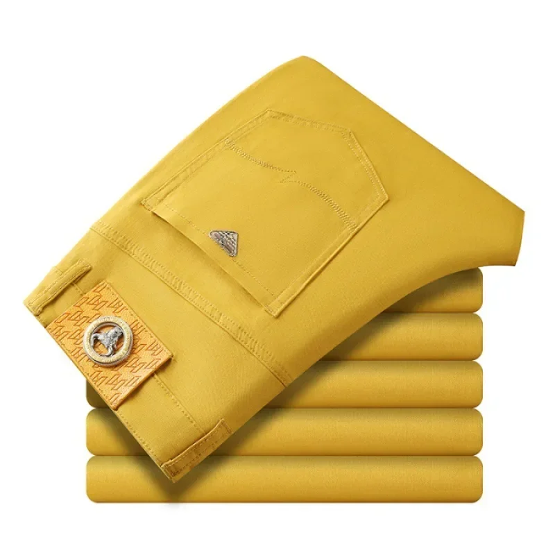 Pantalones vaqueros elásticos de siete colores para hombre, ropa informal, sencilla, salvaje, 97% algodón, de gama alta, ajustados, pequeños y rectos