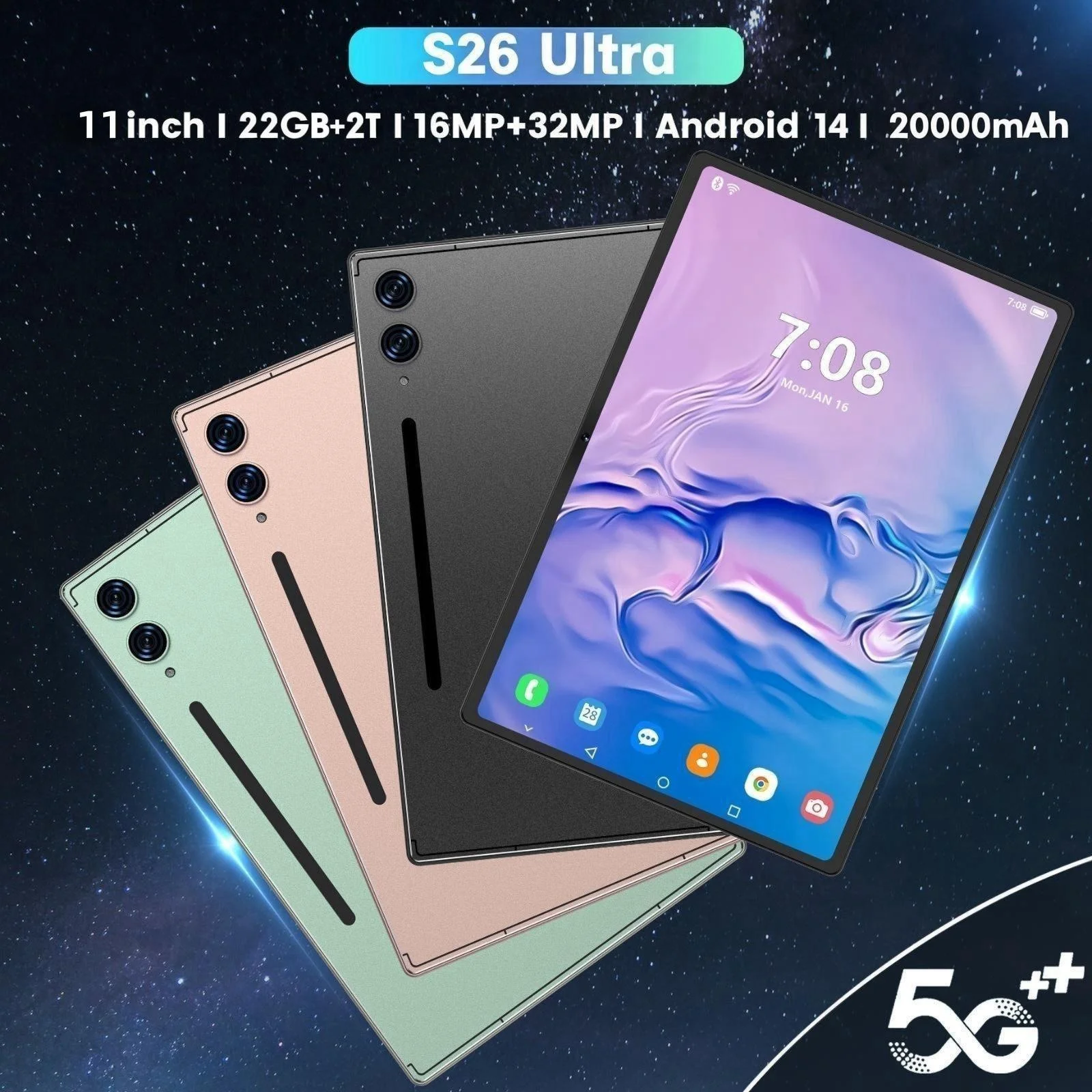 2025 Global Version New S26 Ultra Tablet 22GB+2T 11inch HD 4K Android14 20000mAh 5G Dual SIM Phone Call WiFi GPS WPS Tablet PC