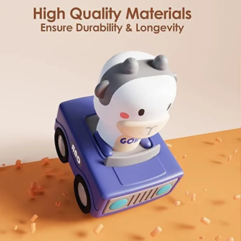 Press and Go รถของเล่นสําหรับเด็กวัยหัดเดิน 1-3,เด็กสัตว์รถแข่ง,ทารกเล่นชุดรถ, baby Push Go แรงเสียดทานของเล่นรถ