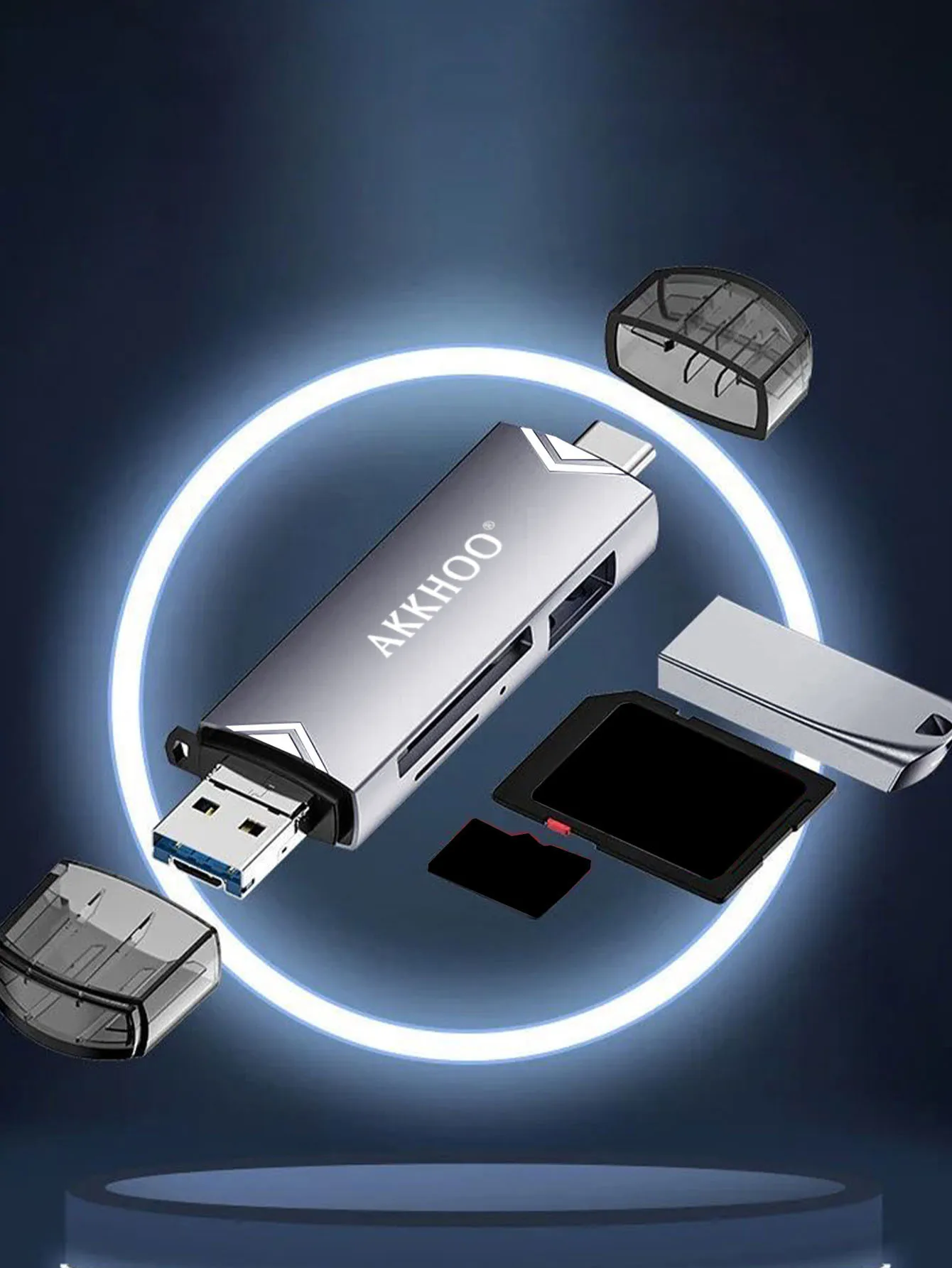 Lector de tarjetas multifunción tipo C 6 en 1, adaptador USB de tarjeta TF/SD, transmisión de alta velocidad