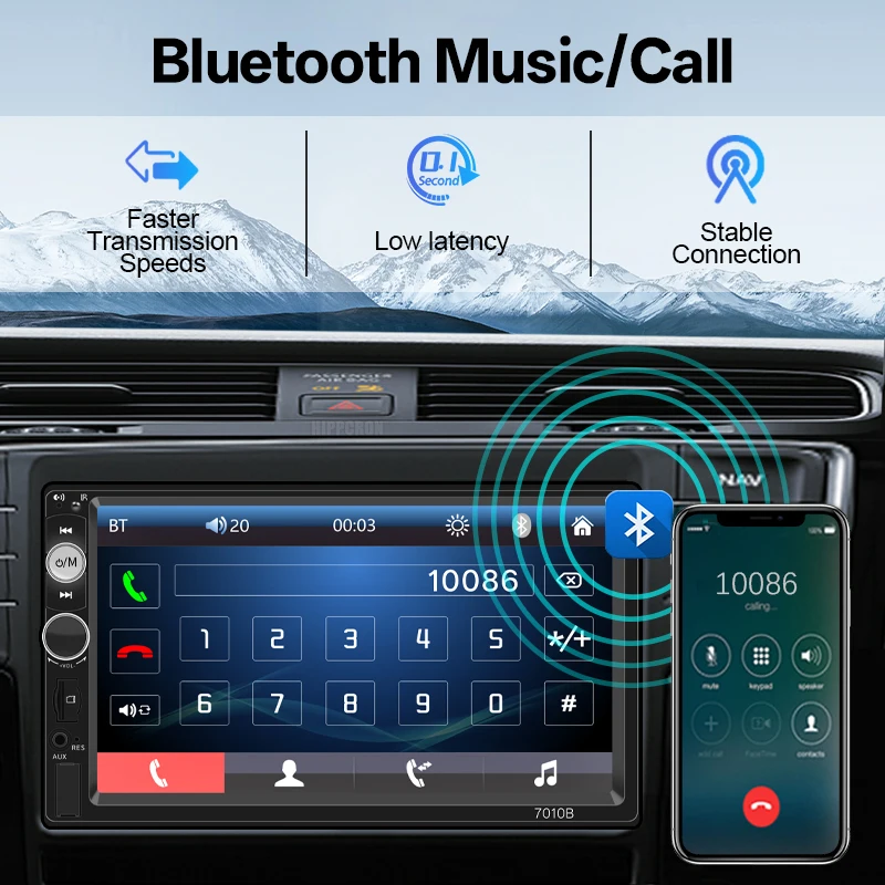 HIPPCRON Car Radio HD 7" Touch Screen Stereo Bluetooth 12V 1 Din FM ISO Power Aux Input Mirror Link Auto Multimedia Player