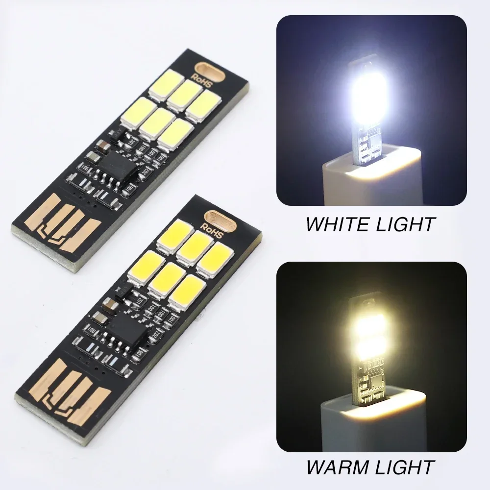Mini luz de tarjeta USB táctil de doble cara para acampar, luz nocturna con 6 llaveros LED, luz nocturna de 1W y 5V, luz de lectura de bolsillo con atenuación para libros
