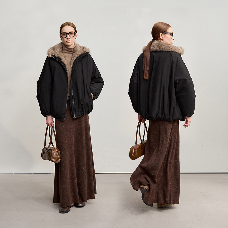 AMII женская куртка 2025, зимняя новая свободная куртка среднего и длинного мехового воротника с длинным рукавом на молнии, повседневная теплая парка, женская куртка 12544100