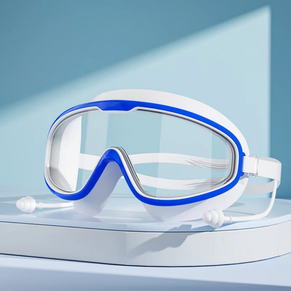 Outdoor zwembril groot frame waterdichte anti-condens UV-beschermingsbril met oordopjes voor 14 jaar en ouder