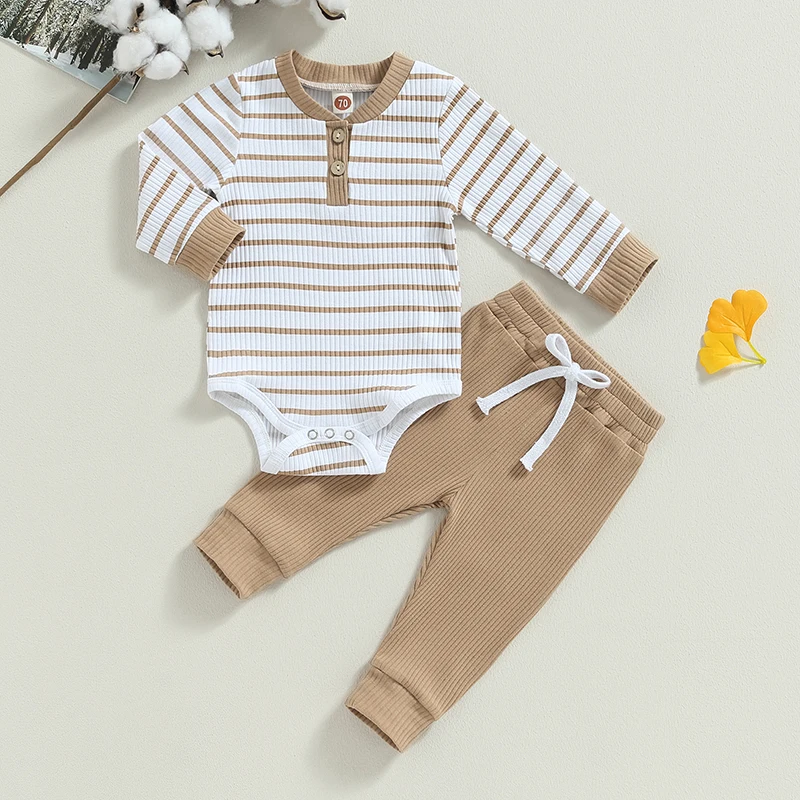 Pelele de manga larga de punto acanalado para bebé recién nacido, ropa de otoño e invierno, pantalones largos sólidos, trajes infantiles de algodón