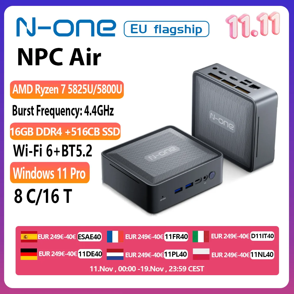 N-one AMD Ryzen 7 5825U/5800U Mini PC 16 GB DDR4 512 GB SSD Micro computer desktop Dual-Band WiFi 6, Bluetooth 5.2 per casa/ufficio