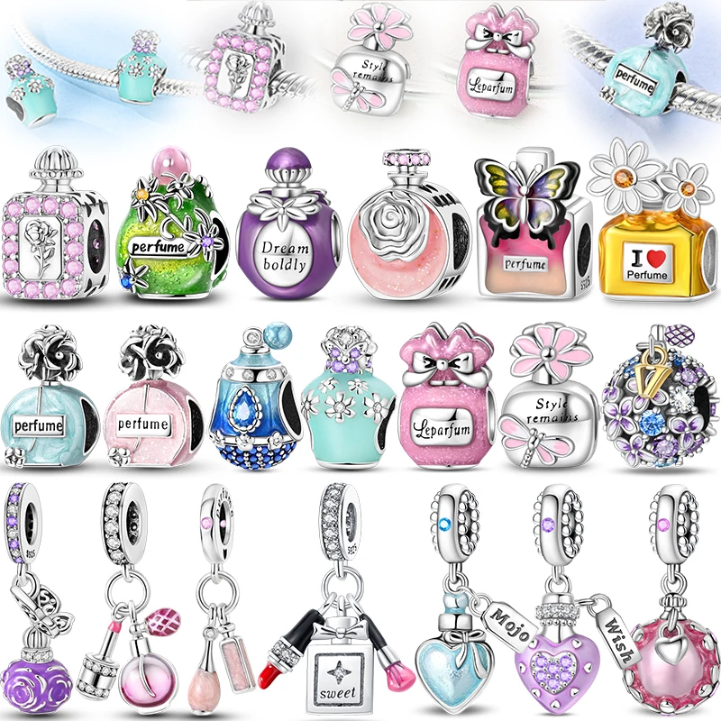 S925 Argento Colore Farfalla Margherita Corona di rosa Profumo Pendenti e ciondoli Perline Fit Pan Braccialetti originali Gioielleria raffinata fai da te Creazione di regali