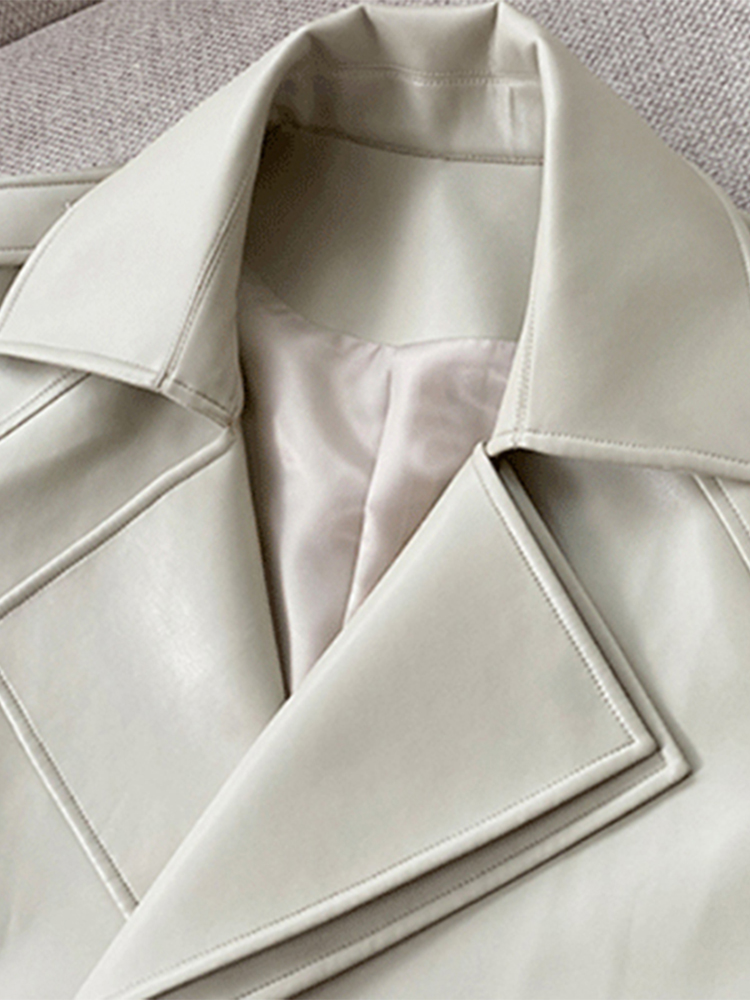 Lautaro-Langer Trenchcoat aus Kunstleder für Damen, Gürtel, zweireihig, luxuriös, elegant, modisch, Frühling, Herbst, 2022