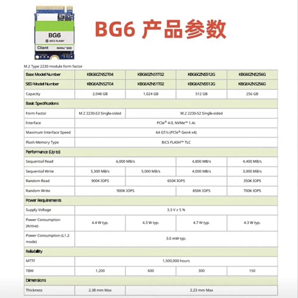 Original For KIOXIA BG4 BG5 BG6 256G 512G 1TB 2230 M.2 Camera Solid State Drive PCIe3.0x4 4.0X4 NVMe M.2 SteamDeck Surface