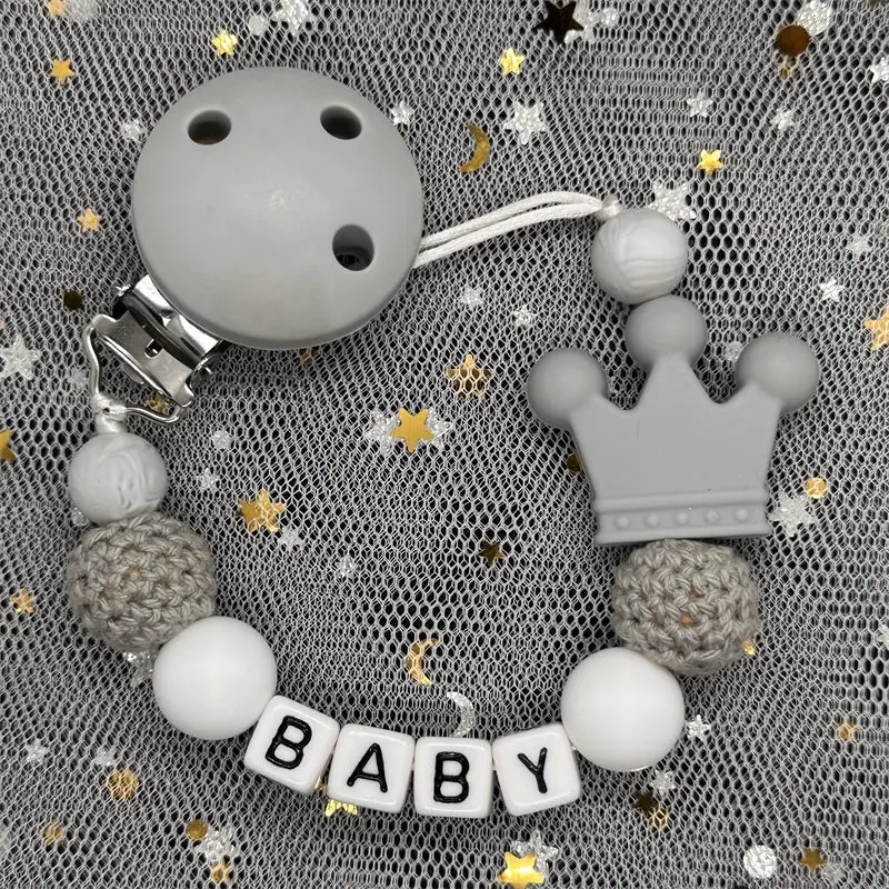 Customized Name Baby Pacifier Clips Chains Silicone Beads Teether Toys Personalized Name Holder English Name Pacifier Chain Gift