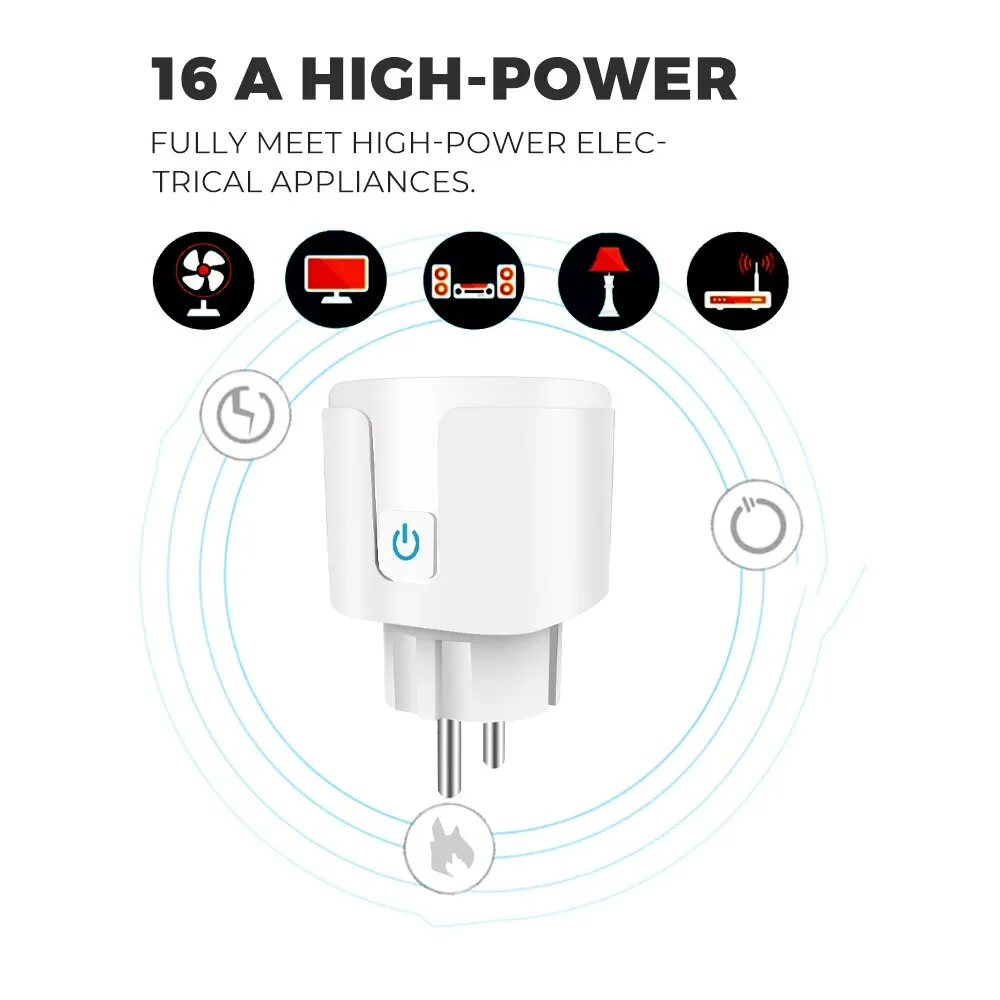 Enchufe inteligente UE 20A Wifi enchufe inteligente con monitoreo de energía Control de voz en casa inteligente compatible con asistente de Google Alexa Alice