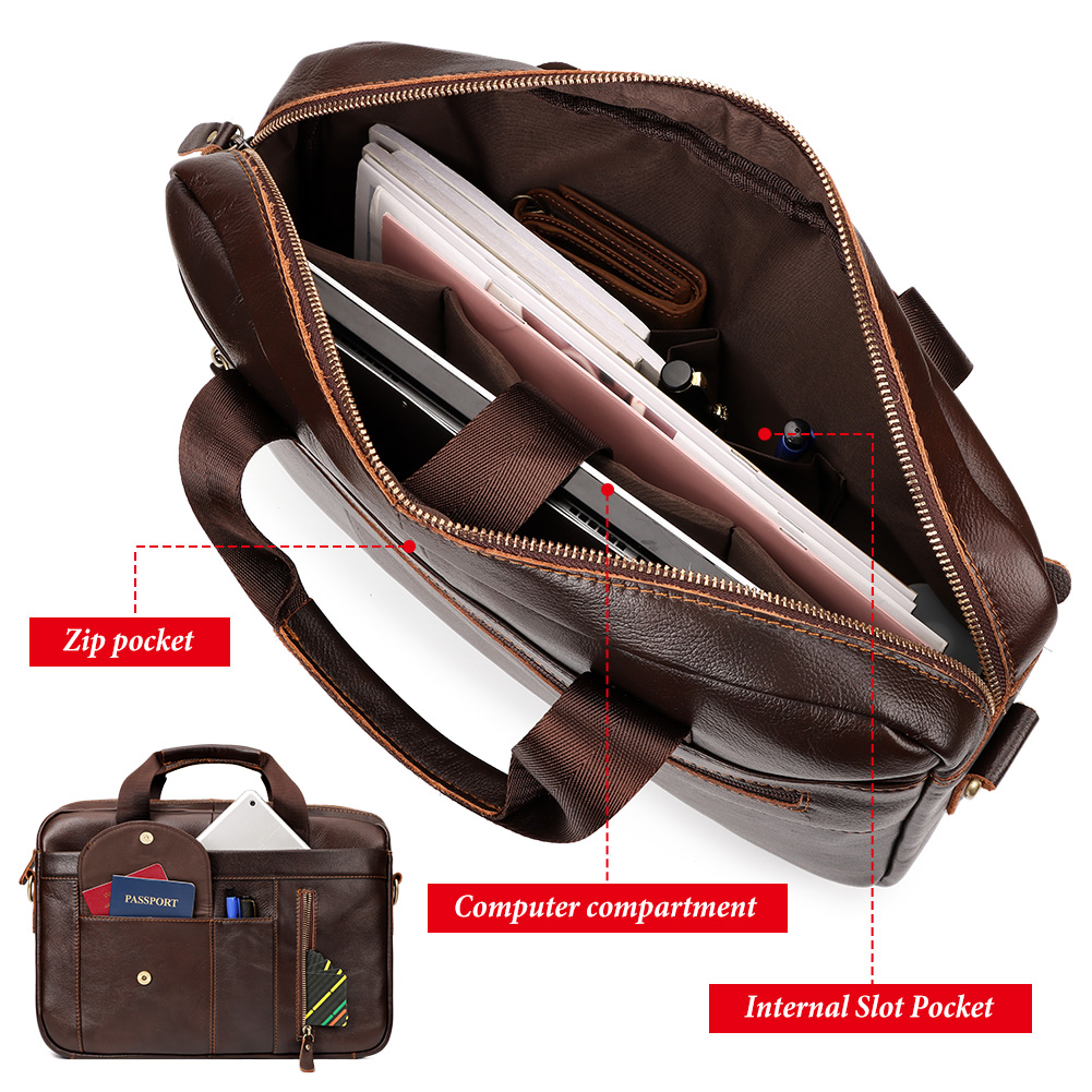 HUMERPAUL Valigetta da uomo Borsa per laptop realizzata a mano in pelle con strato superiore con scomparti multipli Messenger a spalla da lavoro