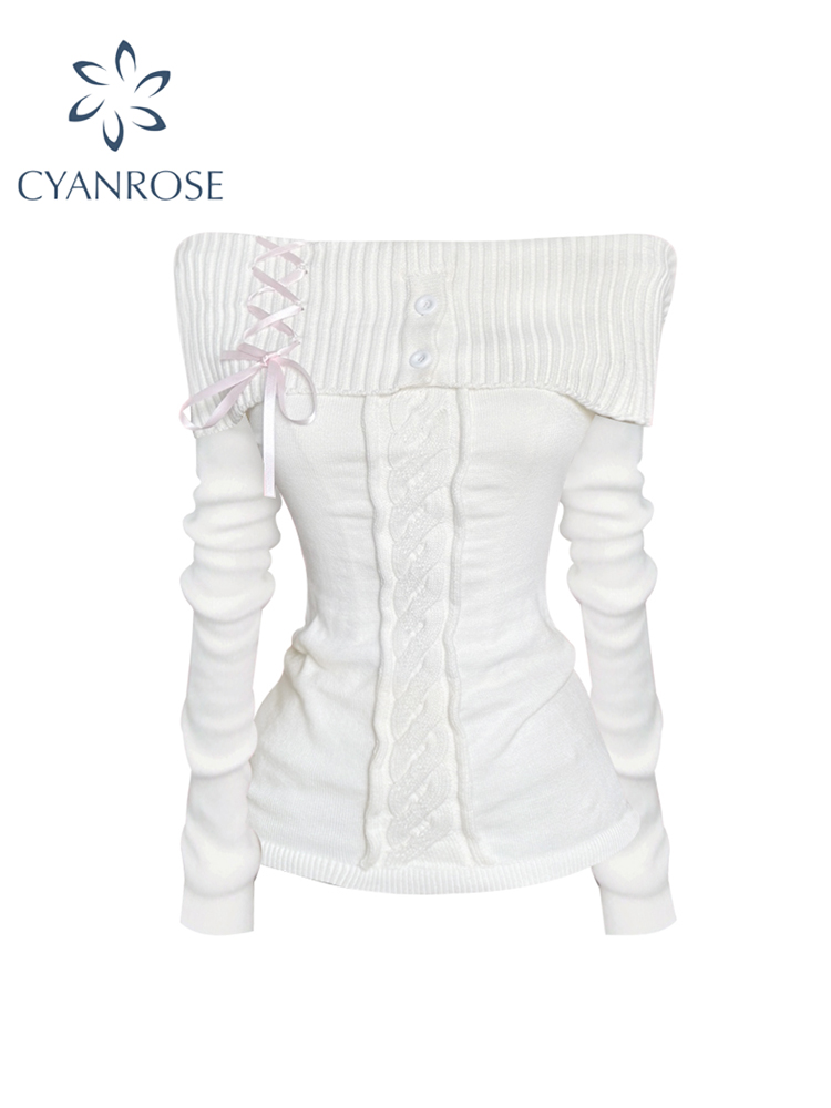 Jersey Vintage blanco para mujer, suéter de punto Y2k de los años 90, suéteres elegantes Harajuku de manga larga, ropa de moda de los años 2000 para otoño
