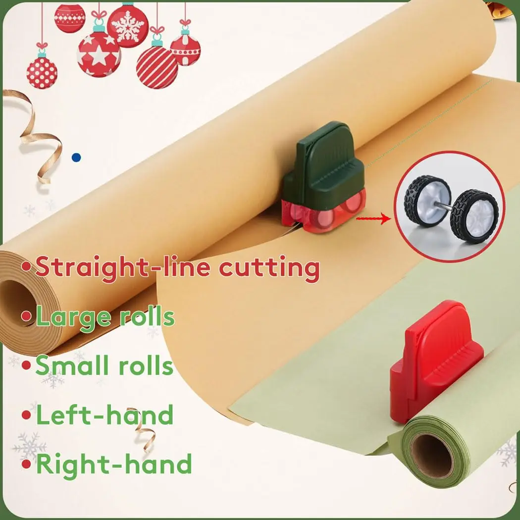 2 piece wrapping paper cutter, gift wrap cutter, Christmas gift wrapping paper roll cutter with 2 interchangeable blades